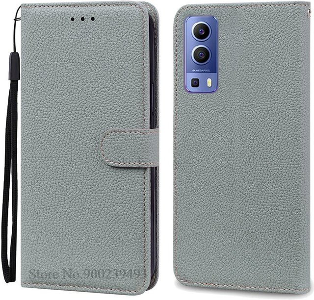Leder-Brieftasche Klapphandyhülle für Vivo Y52 5G und Vivo Y72 5G in Grau - Bild 1