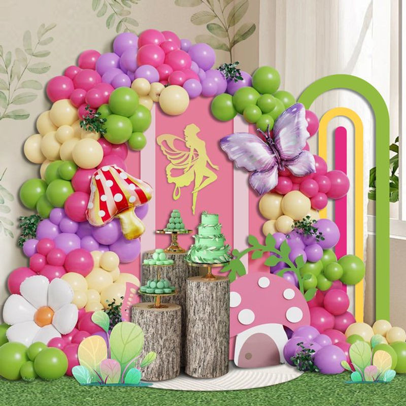 Frühlings-Feen-Ballongirlanden-Set mit 115 rosa und lila Ballons sowie Gänseblümchen-, Schmetterlings- und Pilz-Folienballons für Kindergeburtstage und Waldwunderland-Partys - Bild 1