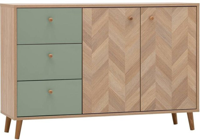 Schildmeyer Sideboard Visby Pistazie in Eiche Nachbildung mit Fischgrätenmuster B/H/T: 109 x 63,9 x 33,05 cm - Bild 1