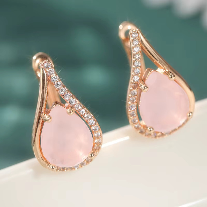 YoYo Ohrringe, rosa synthetische Opal-Tropfen, Zirkonia, Damen, Roségold - Bild 2