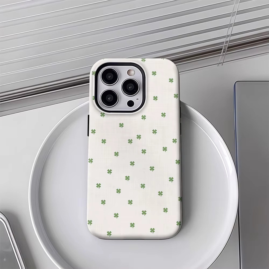 Handyhülle mit Kleeblattmuster für Apple iPhone 17 16 15 14 13 12 Pro Max Plus mit doppelschichtiger Rückseite - Bild 3