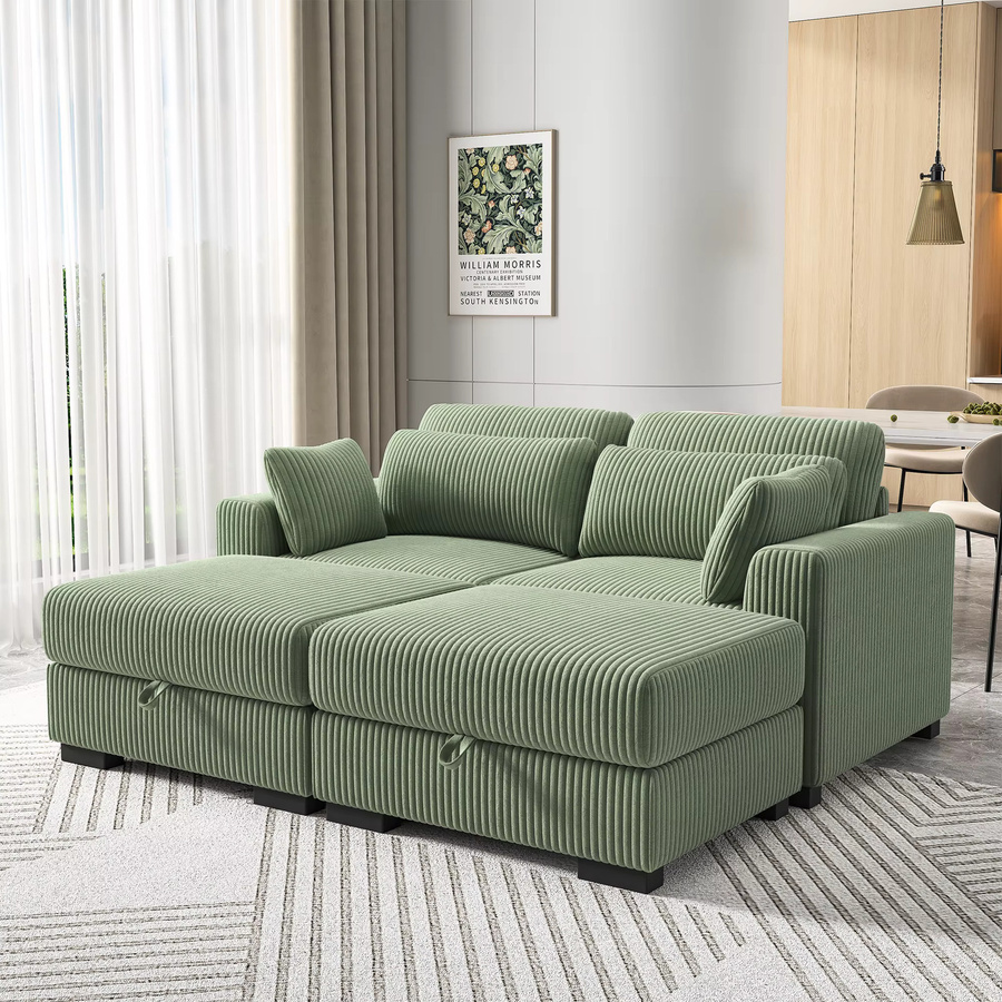 Superaly Modulares Samt-Sofa in Grün mit passendem Fußhocker und breiten Armlehnen - Bild 2