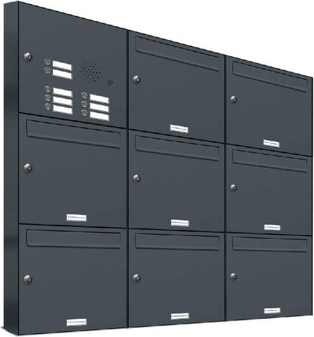 AL Briefkasten-System für 8 Parteien, Aufputzmontage, grau, B/H/T: 153,10 x 102,6 x 11,6 cm - Bild 1