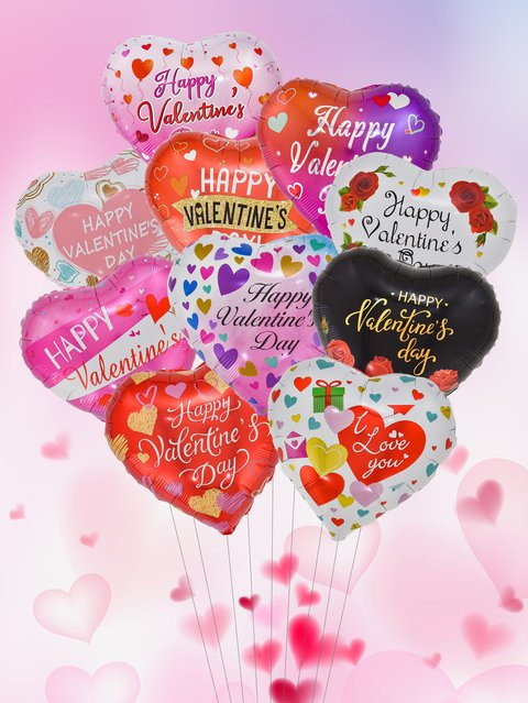 10 Stück Happy Valentine's Day Herz Folienballons in Mehrfarbig, Durchmesser: 45,72 cm - Bild 1