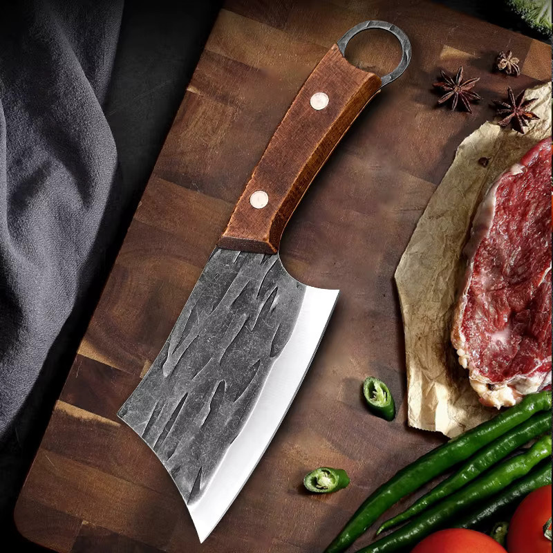 InLeung Hackmesser aus Edelstahl mit Holzgriff in Silber für Fleisch, Fisch und Gemüse - Bild 4