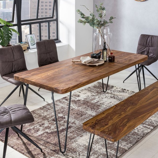 Esstisch Massivholz und Metall im Landhausstil BAGLI von KADIMA DESIGN, Rechteckig, Braun, B/T/H: 200 x 80 x 76 cm - Bild 1