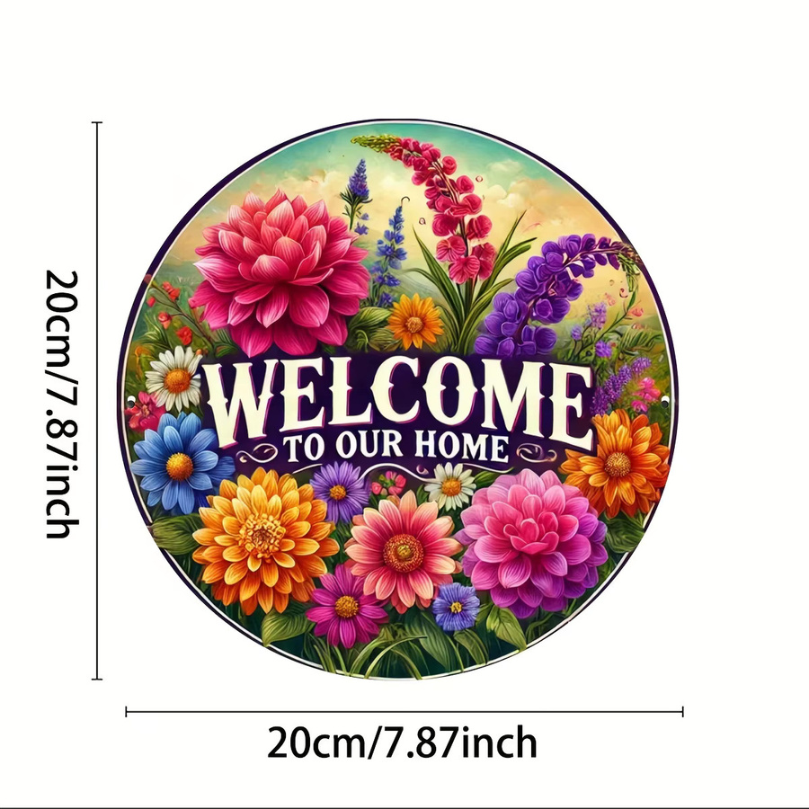 Potdemiel Aluminiumschild Welcome to Our Home mit Frühlingsblumenkranz, Schwarz Multicolor, B/T/H: 19,8 x 19,8 x 0,1 cm - Bild 2