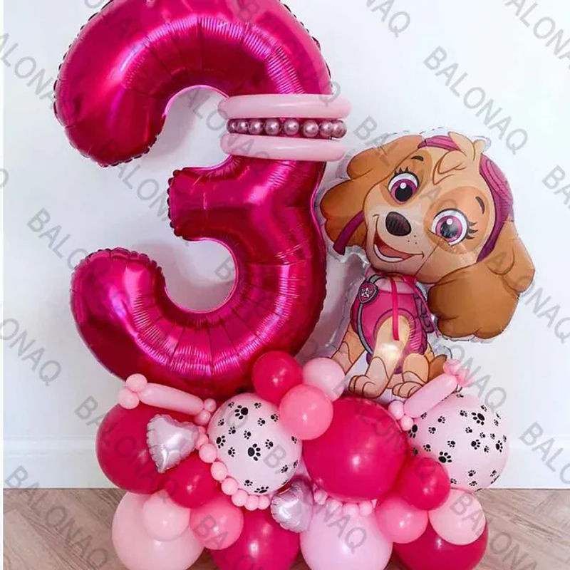 24-teiliges Paw Patrol Skye Ballon-Set in Rosa mit Zahlen-Aluminium- und Latex-Ballons für deine Kindergeburtstagsdekoration - Bild 1