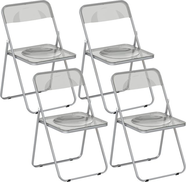HOMCOM Set mit 4 klappbaren Acrylstühlen in Grau mit Stahlrahmen, platzsparende Klappstühle für Zuhause, Büro und Küche, B/T/H: 47 x 48 x 75 cm - Bild 1
