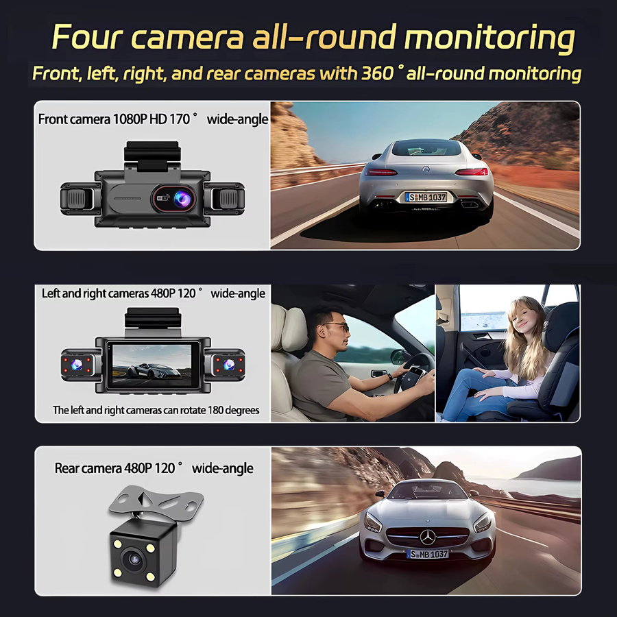 Maxtoss 4-Kanal Auto-DVR Dashcam mit 360 Grad Rundum-Überwachung, Full HD 1080P, WLAN und Videoaufzeichnung, Schwarz - Bild 3