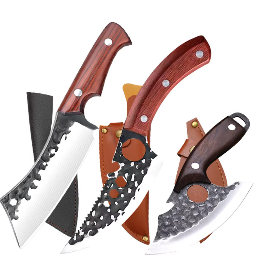 WXCOO Handgeschmiedetes Metzgermesser aus Edelstahl und Kohlenstoffstahl mit Holzgriff für Fleisch und Grill - Bild 5