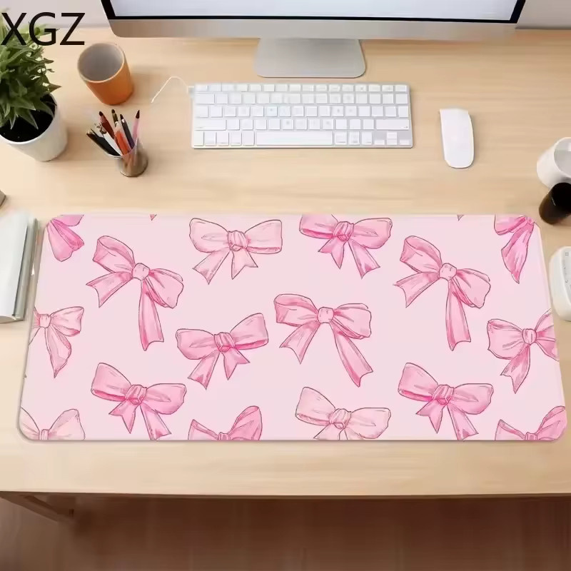Potdemiel Mauspad Rosa mit Schleifen-Design, Großes Schreibtischpad B/B: 90 x 40 cm, Rutschfeste Spielmatte für Büro und Zuhause - Bild 2
