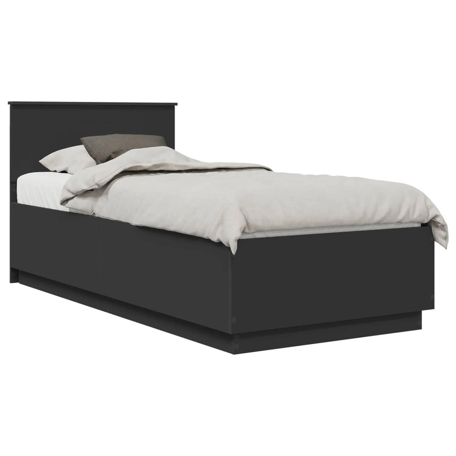 vidaXL Bettrahmen mit Kopfteil und USB-Ladeanschluss in Schwarz, modern, aus Holzwerkstoff, B/T/H: 90 x 200 cm - Bild 2