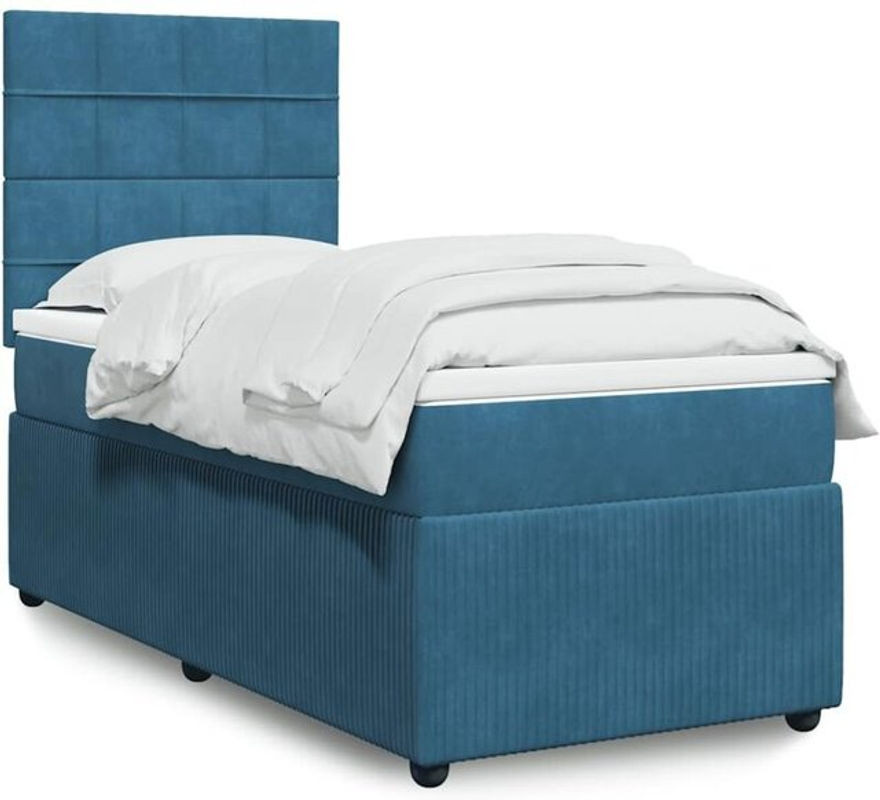 vidaxl Boxspringbett mit Matratze aus Samt in Blau, B/T/H: 100 x 200 x 140,5 cm - Bild 1