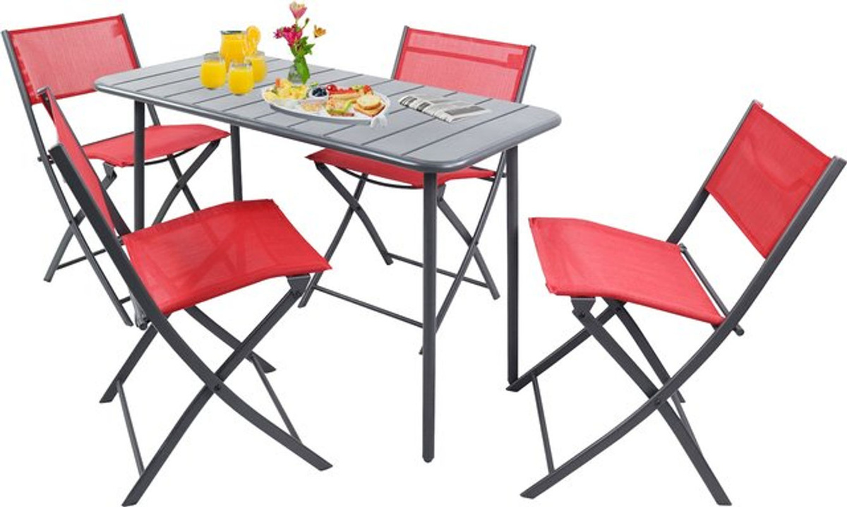 VCM 5-teiliges Balkonmöbel Set Sumila in Rot mit Gartentisch und 4 Klappstühlen aus Metall und Textilene für Garten, Balkon und Terrasse - Bild 4