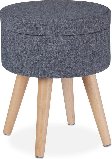 Relaxdays Sitzhocker aus Buchenholz mit Stoffbezug in Grau Natur, gepolsterter Hocker mit Tischfunktion und integriertem Fach im skandinavischen Look, B/T/H: 45,5 x 37 x 45,5 cm - Bild 1