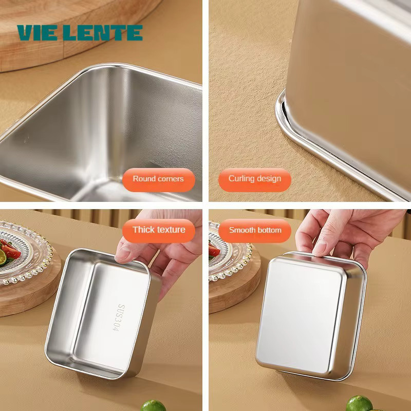 Quadratische Aufbewahrungspfanne aus Edelstahl mit Deckel in Silber für Lebensmittel und Lunchboxen - Bild 3