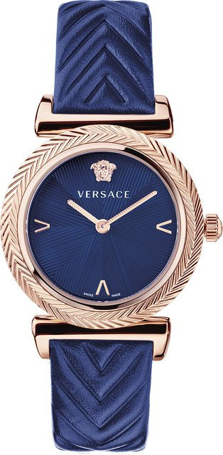 Versace Damenuhr, Analoguhr, Quarz, Edelstahl, 35 mm, Blau, Leder - Bild 1