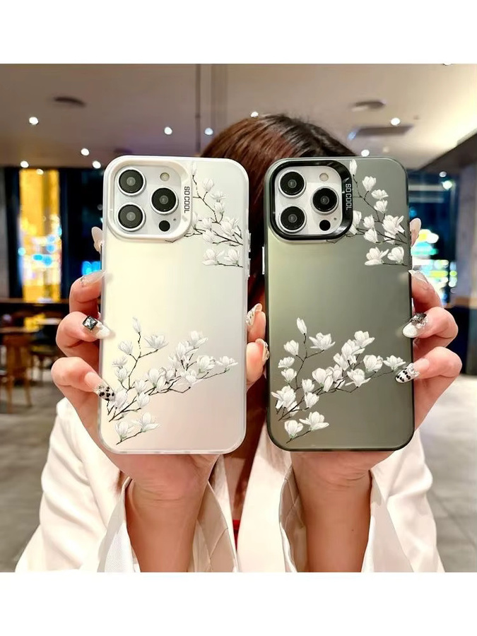 Stoßfeste Handyhülle mit weißem Blumenmuster für iPhone 11 bis iPhone 17 Pro Max, Rückseite in Schwarz oder Weiß - Bild 3