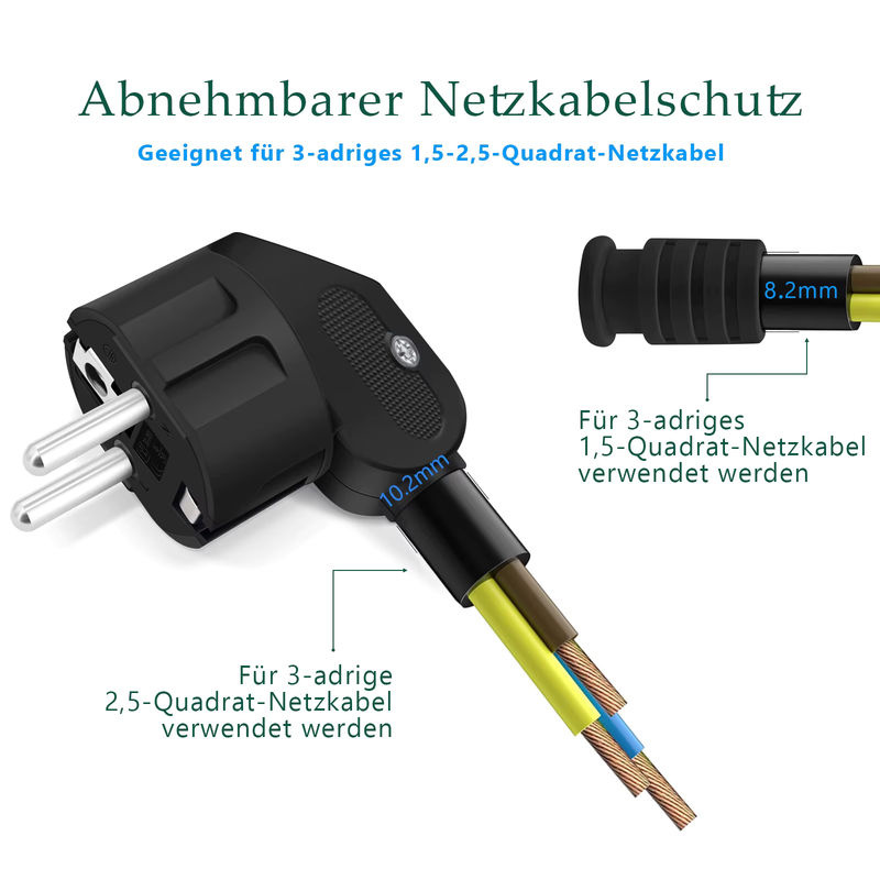 HITRENDS Austauschbare Verdrahtungskabel EU-Stecker 4,8mm Wiederaufladbare Stromverlängerungskabel-Steckverbinder 250V 16A, Schwarz - Bild 6