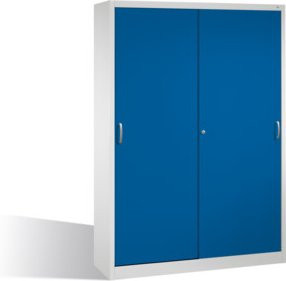 C+P Werkzeugschrank mit Schiebetüren und 8 Regalböden, Front Enzianblau, Korpus Lichtgrau, H: 195,0 cm, B: 160,0 cm, T: 40,0 cm - Bild 1