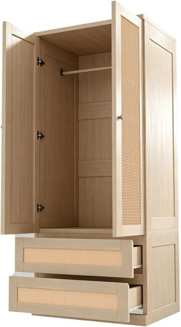Merax Kleiderschrank im skandinavischen Design mit Rattan-Elementen und integrierten Schubladen, Farbe: Beige/Braun, B/T/H: 70 x 55 x 170 cm - Bild 1