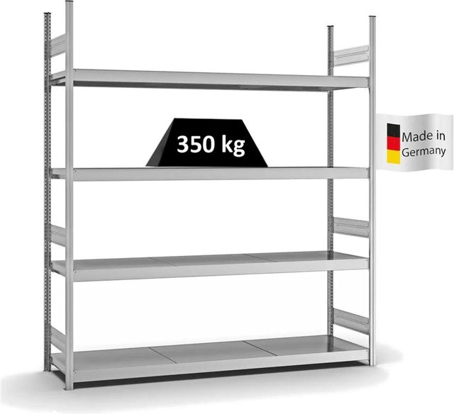 PROREGAL Weitspannregal Stecksystem T-Profil mit 4 Ebenen aus verzinktem Stahl, Farbe Silber, H x B x T: 250 x 225 x 50 cm - Bild 1