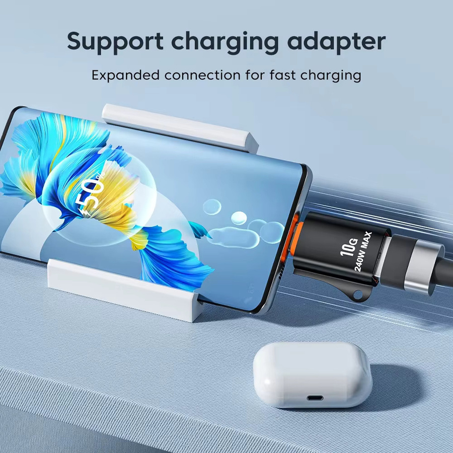 NNBILI USB-auf-Typ-C-Adapter mit 10G OTG, USB 3.0 Typ C Stecker auf USB-Buchse Konverter für schnelles Laden und Datenübertragung in Schwarz und Silber - Bild 4