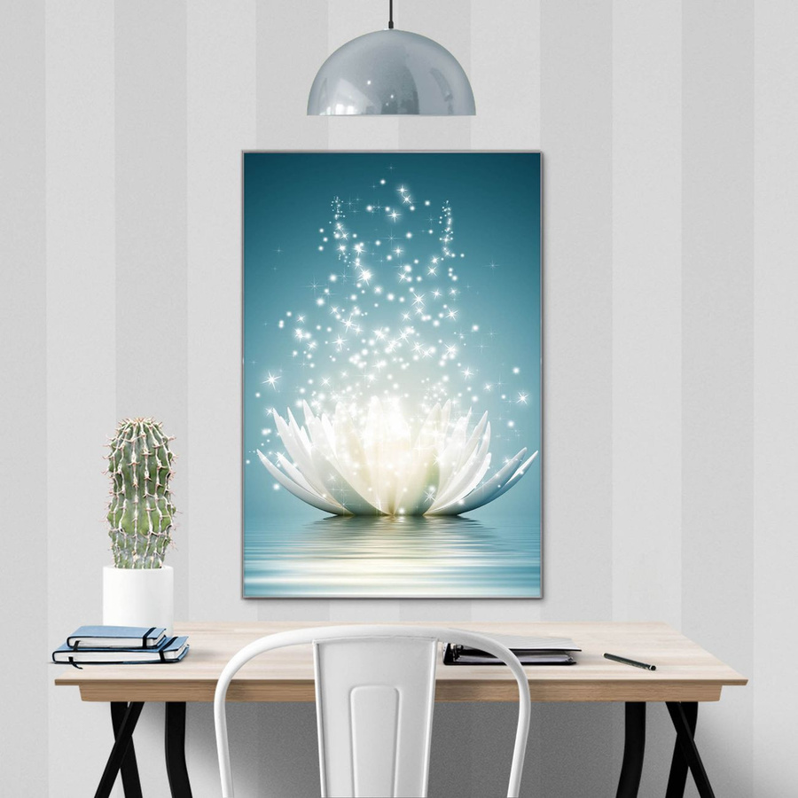 banjado Glas Magnettafel Magische Lotusblüte Blau, B/H: 50 x 75 cm, rahmenlos und beschreibbar - Bild 1