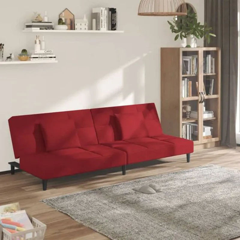 vidaxl Schlafsofa 2-Sitzer aus Samt in Rot mit 2 Kissen, Modernes Design, B: 200 cm, H: 84,5 cm, T: 69 cm - Bild 1