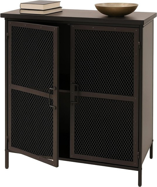 Apothekerkommode MCW-O79 in Schwarz mit Vintage Shabby-Look und Gitter-Design, Höhe: 94 cm, Breite: 80 cm, Tiefe: 35 cm - Bild 1