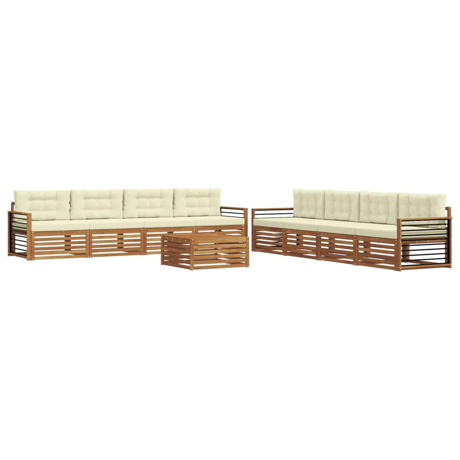 vidaXL Outdoor-Sofagarnitur aus Akazienholz mit Kissen, 9-teiliges Set, Natur und Creme - Bild 2