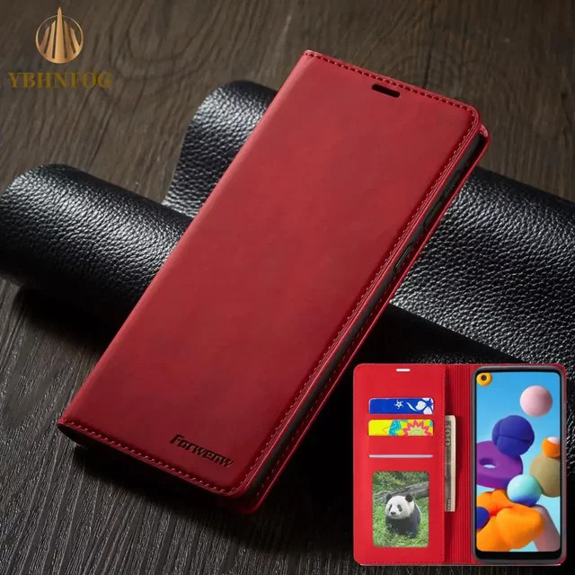 Leder Flip Case Brieftasche mit Standfunktion für iPhone Modelle in Schwarz und Rot von YBHNFOG - Bild 1