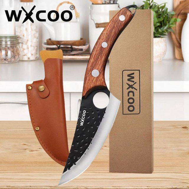 WXCOO Geschmiedetes Hackmesser in Silber mit Holzgriff und Schutzhülle für Fleisch und Fisch - Bild 1
