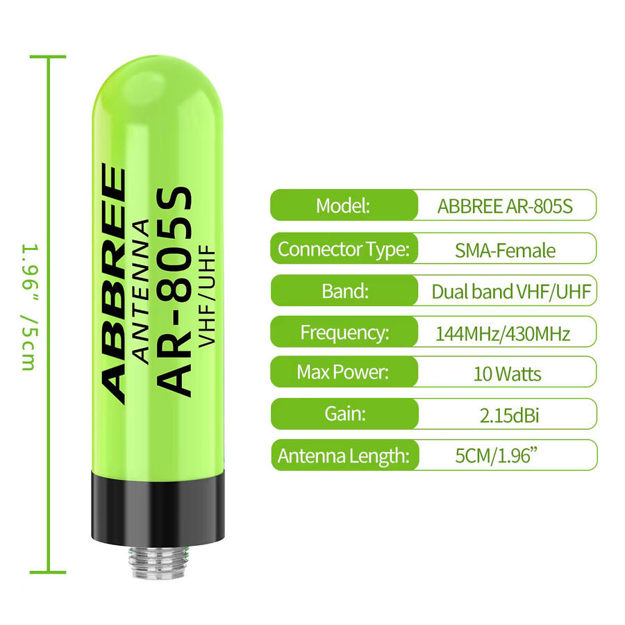ABBREE AR-805S Mini Walkie Talkie Antenne High Gain Dual Band mit SMA-Buchse in Grün für Baofeng UV-5R Mini UV-21 PRO UV-32 - Bild 2