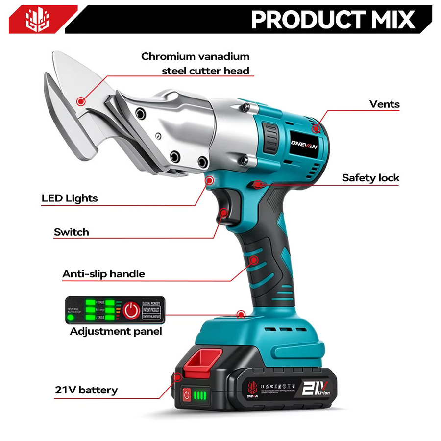 ONEVAN Bürstenlose elektrische Blechschere 2000W 880N.M kabellos für Makita 18V Akku, Metall- und Lederblechschneider in Petrol - Bild 2