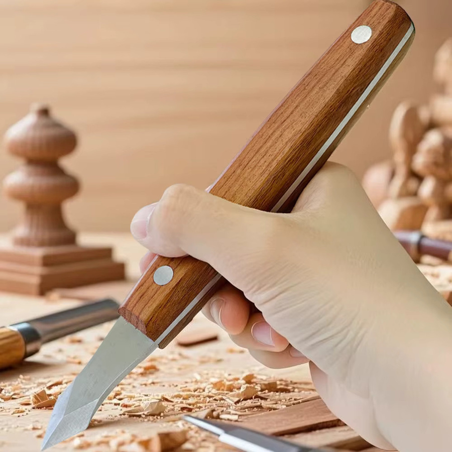 Allsome Markierungsmesser für die Holzbearbeitung aus Kohlenstoffstahl mit Holzgriff und Lederscheide, 7,6 Zoll - Bild 5