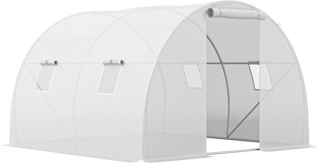Outsunny Tunnel-Gewächshaus mit 9 m² Anbaufläche, 4 Fenstern und aufrollbarer Reißverschlusstür aus verzinktem Stahl und weißer PE-Hochdichteplane, H x B x T: 2 x 3 x 3 m - Bild 1