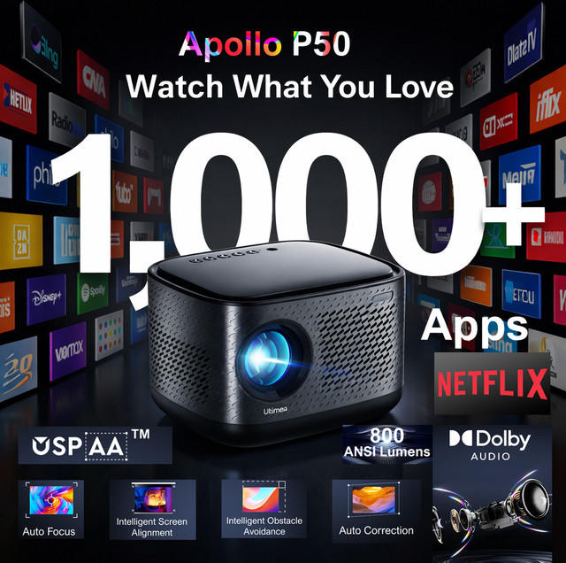 ULTIMEA Apollo P50 Projektor in Schwarz mit Native 1080P Full HD, 700 ANSI Lumen, Netflix-Zertifizierung, Dolby Audio und Autofokus - Bild 1