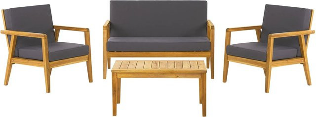 Beliani Lounge Set PALLANO aus Akazienholz in Dunkelgrau und Braun mit Polstern für Garten, Balkon und Terrasse, B/T/H: 120 x 65 x 87 cm - Bild 1