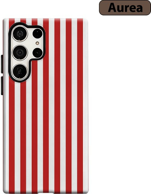 Stoßfeste Doppelschicht Handyhülle für Samsung Galaxy S25 Ultra, S24 und S23 Ultra Plus in Rot-Weiß Gestreift - Bild 1