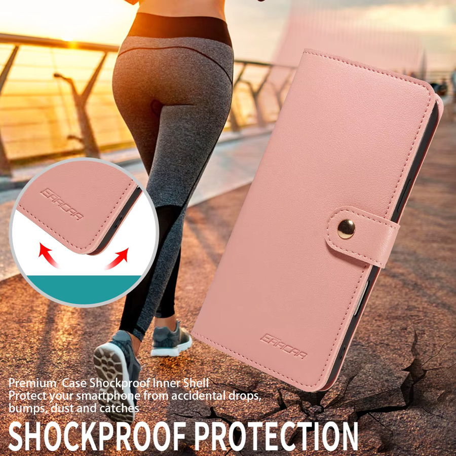 EAACAA Leder Wallet Handyhülle für Samsung Galaxy S25 S24 S23 S22 S21 S20 S10 S9 S8 Edge Plus FE Ultra Note20 in Beige und Pink - Bild 5