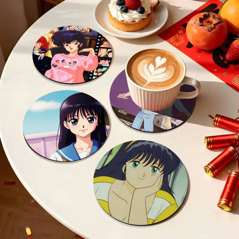 Anime Maison Ikkoku Holzuntersetzer mit Farbdruck, rund, mehrfarbig - Bild 5