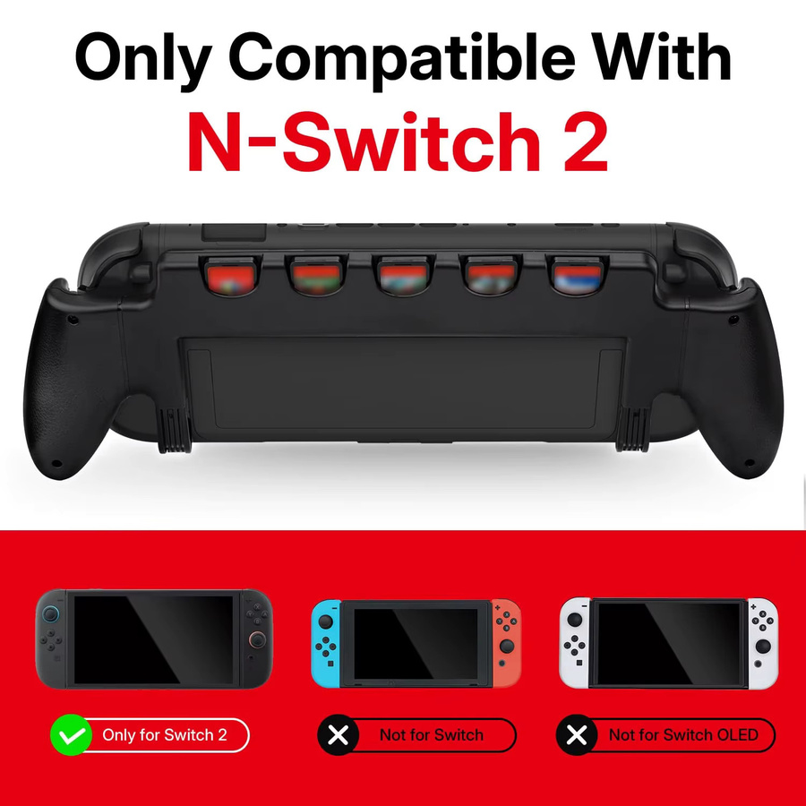 Ergonomische Anti-Rutsch-Schutzhülle für Nintendo Switch 2 mit Handgriff und Ständer in Schwarz - Bild 2