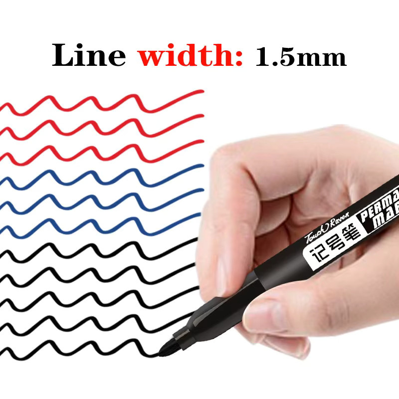 6er Set Permanent Marker mit feiner 1,5 mm Faserspitze in Schwarz, Blau und Rot, wasserfeste Tinte für Schule und Büro - Bild 3