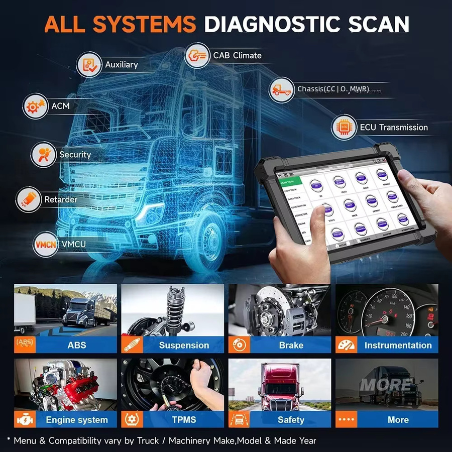 Ancel X7 HD Diesel Schwerlast-LKW-Diagnosegerät mit bidirektionaler ECU-Kodierung und Ölrückstellung in Schwarz - Bild 3