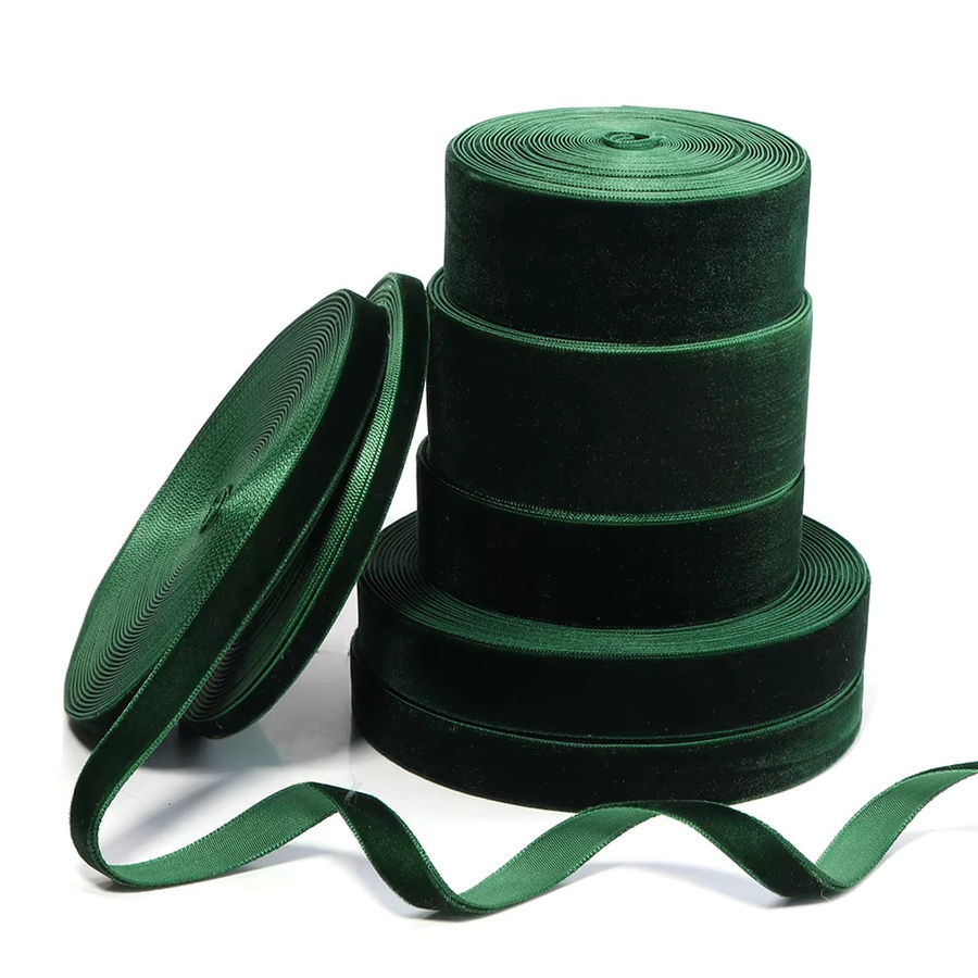 Dunkelgrünes Samtband mit einseitiger Beflockung für Weihnachtsdekoration und DIY-Geschenkverpackungen, 5–10 Yards pro Rolle - Bild 3
