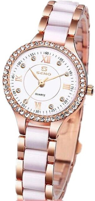 SENO Armbanduhr Keramik, Quarz, Roségold, Damen, wasserdicht - Bild 1