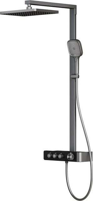 Emke Duschsystem mit Thermostat in Anthrazit Matt, Duscharmatur Komplettset mit Regendusche und Handbrause, 3 Strahlarten, B/H: 36 x 24 cm - Bild 1