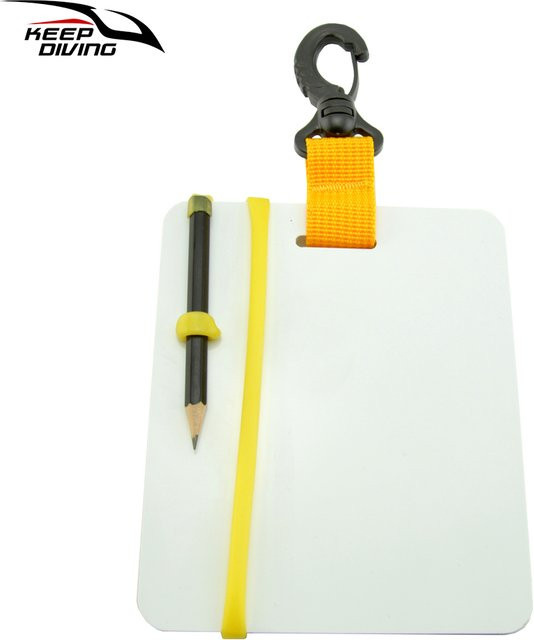 KEEP DIVING Unterwasser Schreibtafel mit Drehclip und Bleistift für Taucher in Gelb und Weiß - Bild 1
